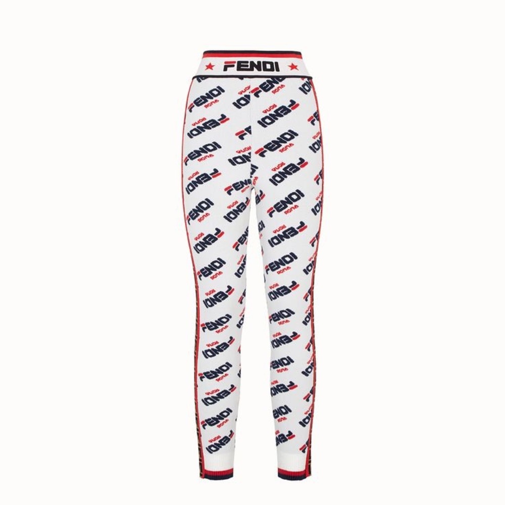 Fendi Logo Print White and Black Leggings